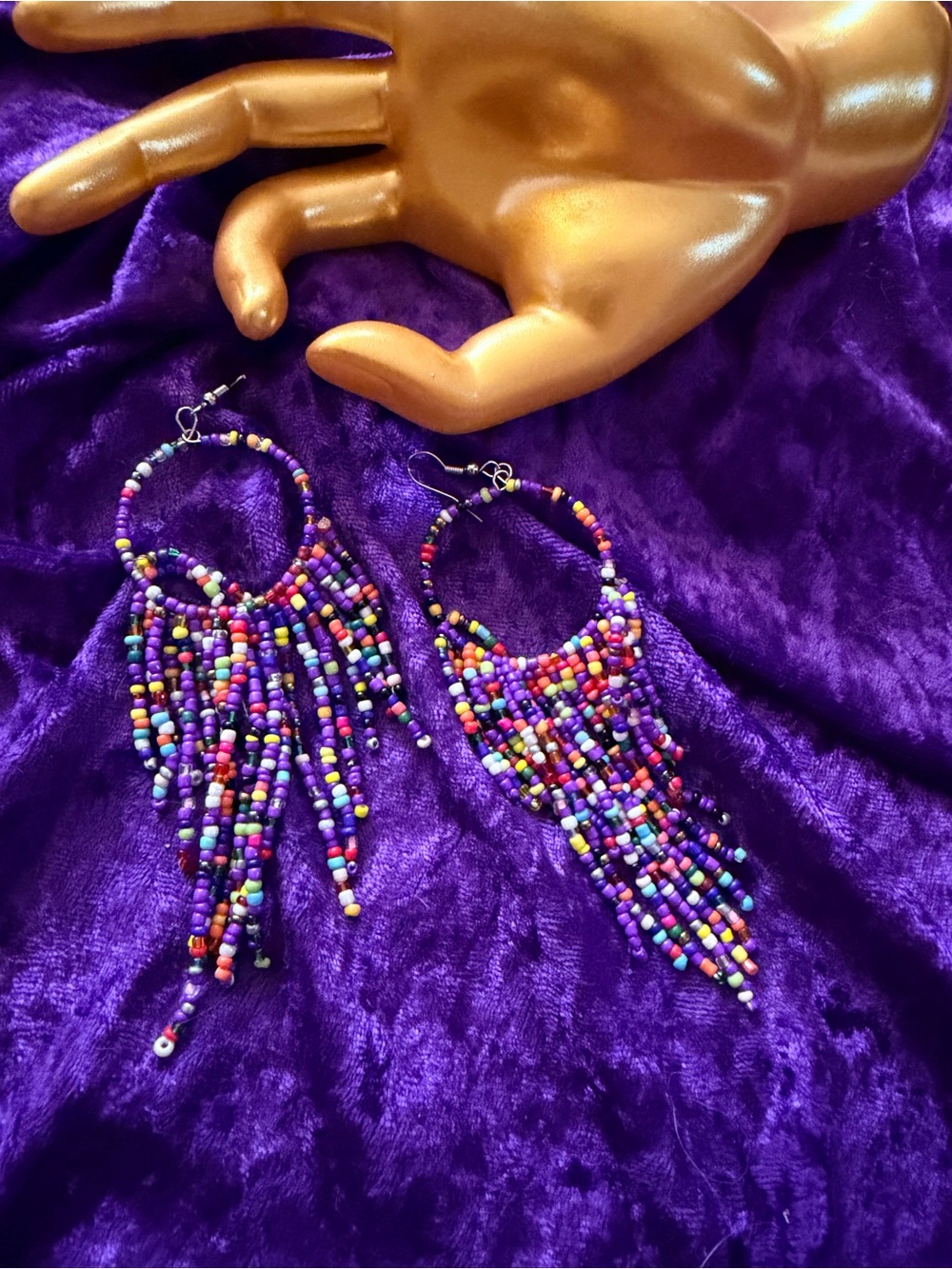 Beautiful Multicolor Seed Bead Fringe Earrings